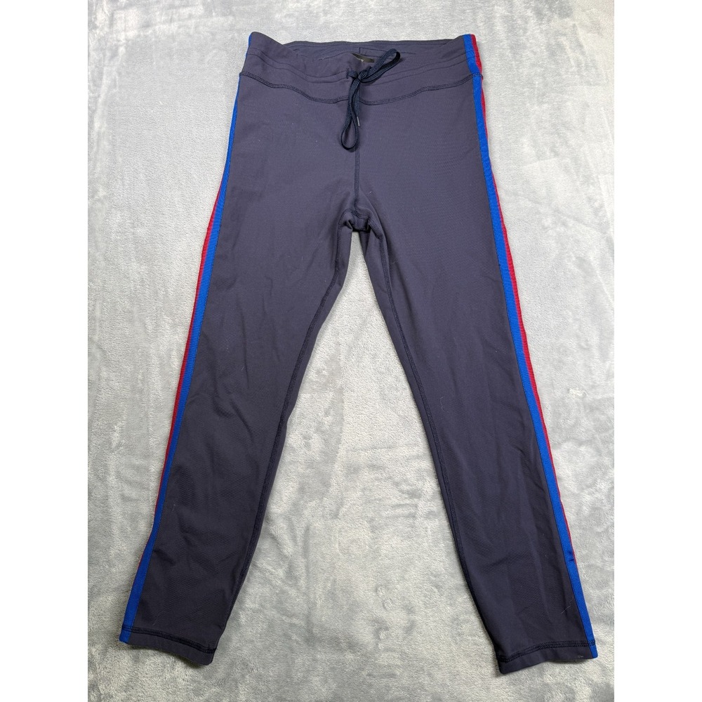 J.crew Leggings Womens Medium Navy Blue Stripe Nylon Stretch High Waisted Yoga